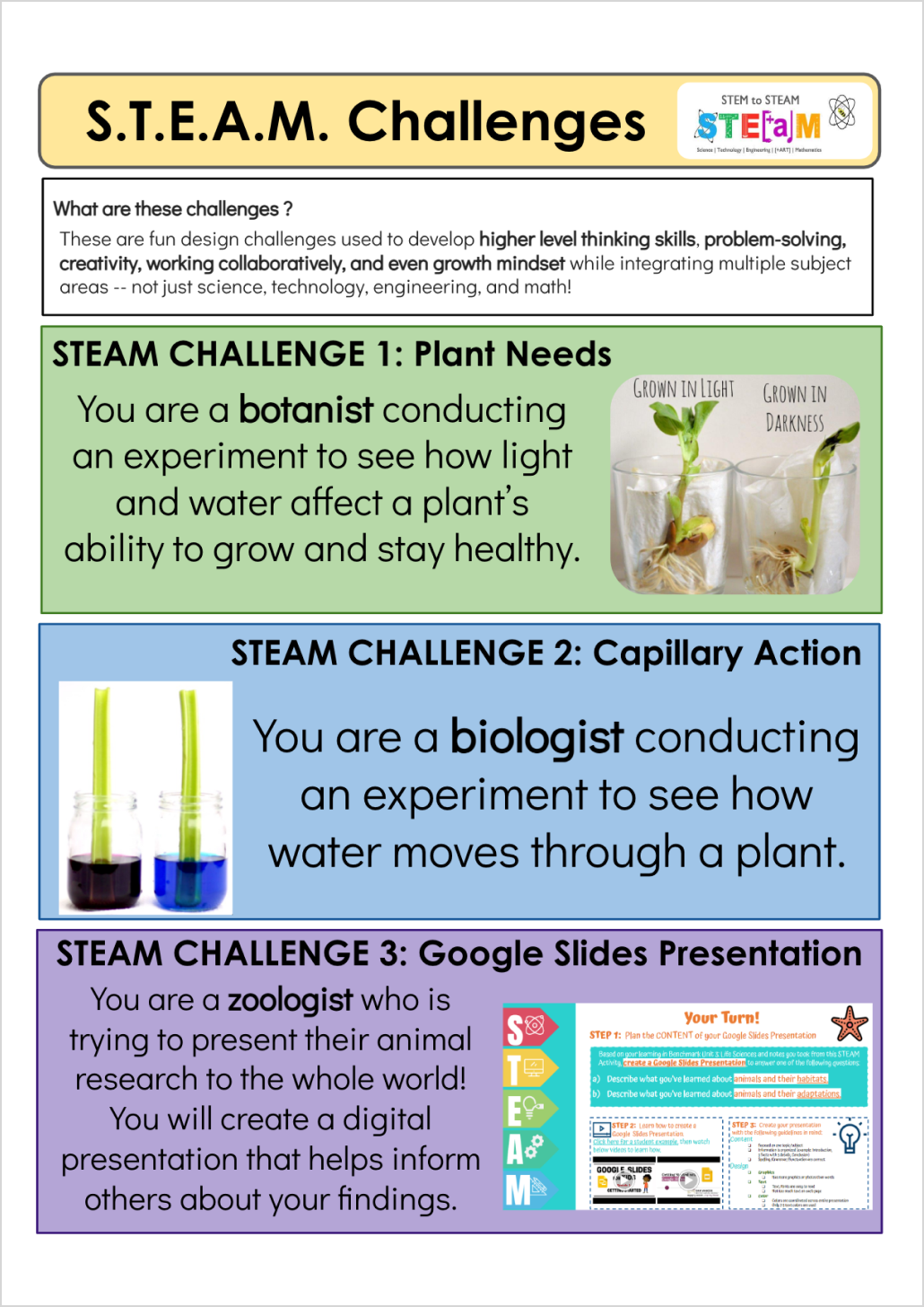 영어신문 예시2.s.t.e.a.m. challenges. what are these challenges? these are fun design callenges used to develop highrr level thinkung skills, problem-solving,creativity, working collaboratively, and even growth mindset while integrating multiple subject areas -- not just science,technology, engineering,and math!